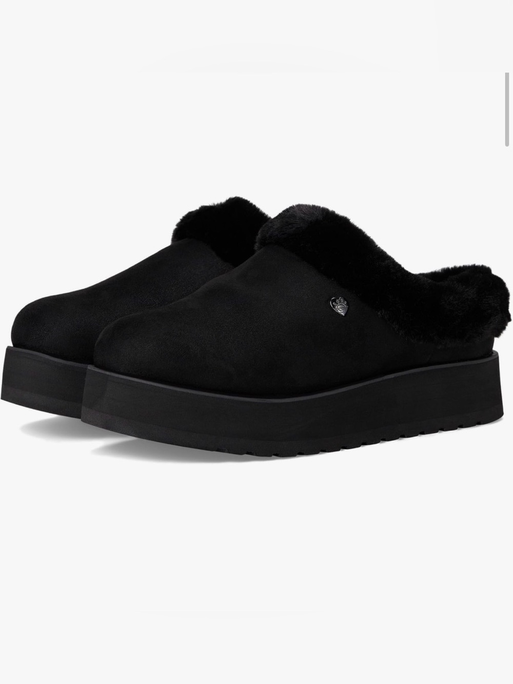 Skechers BOBS Keepsakes Hi-Rise Black Faux Fur Platform Slippers Size 6